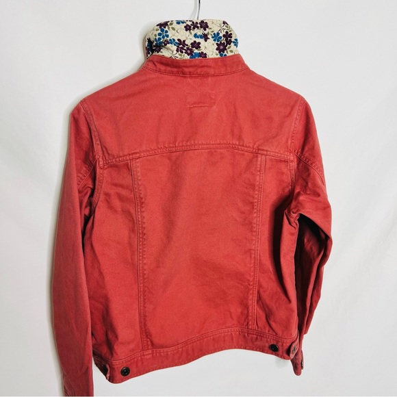 LL Bean Denim Pink /Salmon Floral Lined Jean Jacket - Picture 3 of 15